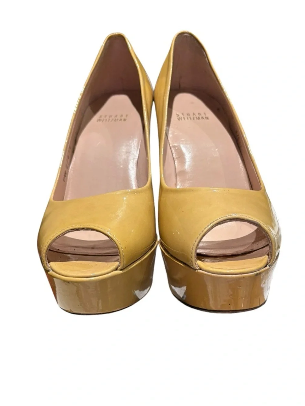Stuart Weitzman Yellow Patent Leather Peep Toe Platform Pumps Size 7